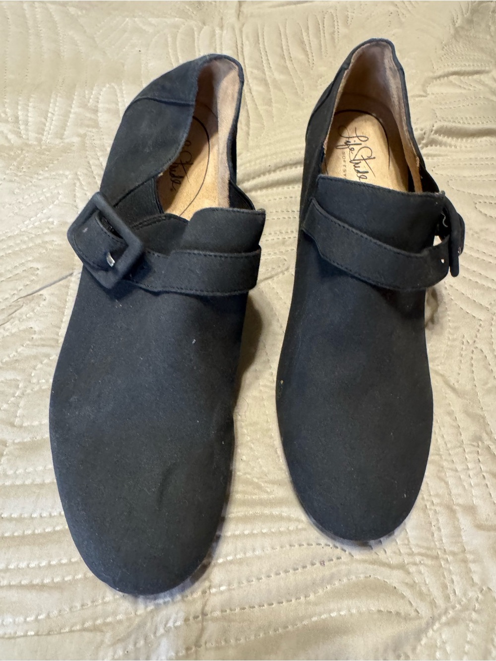 LifeStride Black Suede Slip-On Loafers with Buckle Strap Sz 10M Women’s